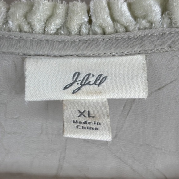 J Jill Blouse XL Short Sleeve Button Velvet Trim Sage Green Fairy Boho Lagenlook - Picture 6 of 9